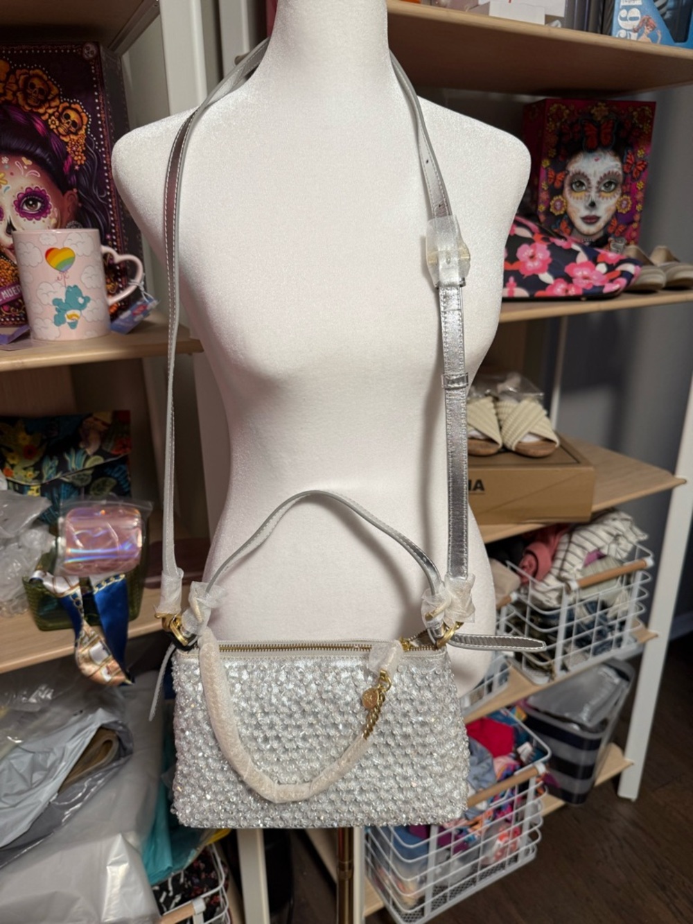 Zac Posen Silver Beaded Zip-Top Crossbody Bag – NWT ✨